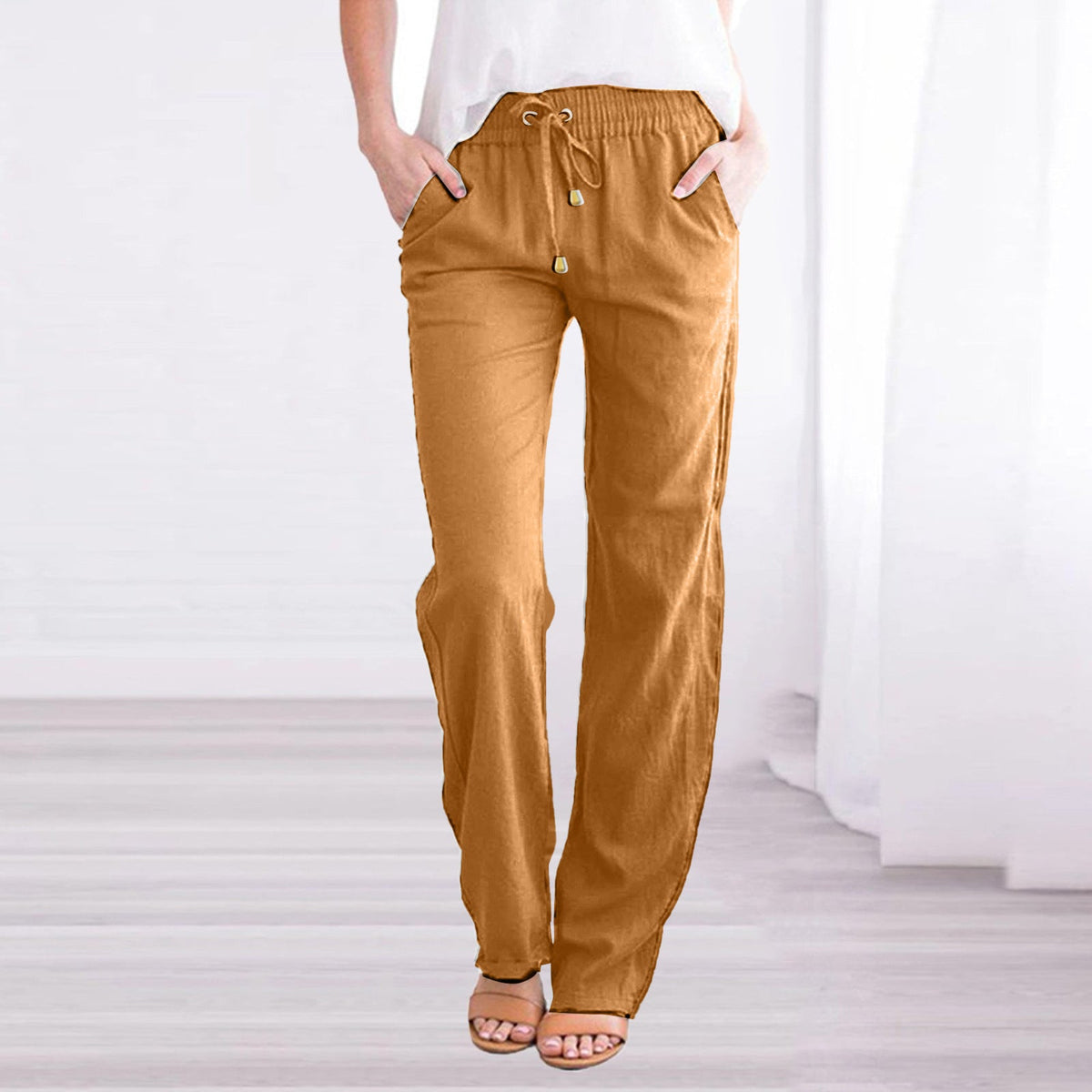 Lavisa - Women's Lightweight Pull-On Pants - Elastic Waist Straight Leg Trousers