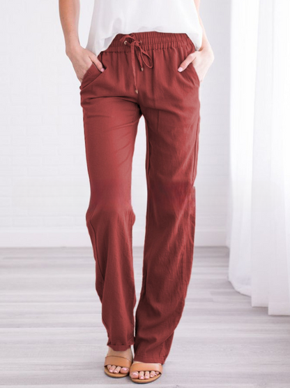 Lavisa - Women's Lightweight Pull-On Trousers Elastic Waist Straight Leg Pants