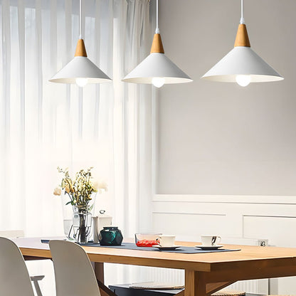 Lavisa - White Cone Pendant Light with Wood Top