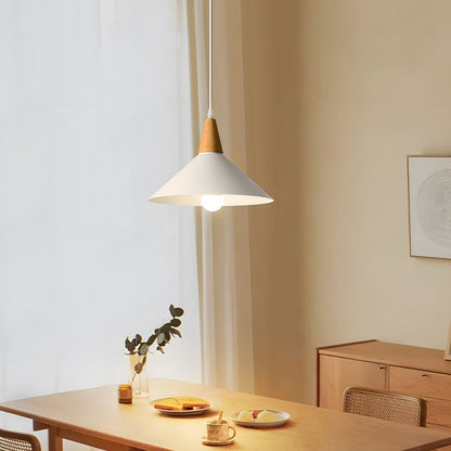 Lavisa - White Cone Pendant Light with Wood Top