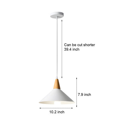 Lavisa - White Cone Pendant Light with Wood Top