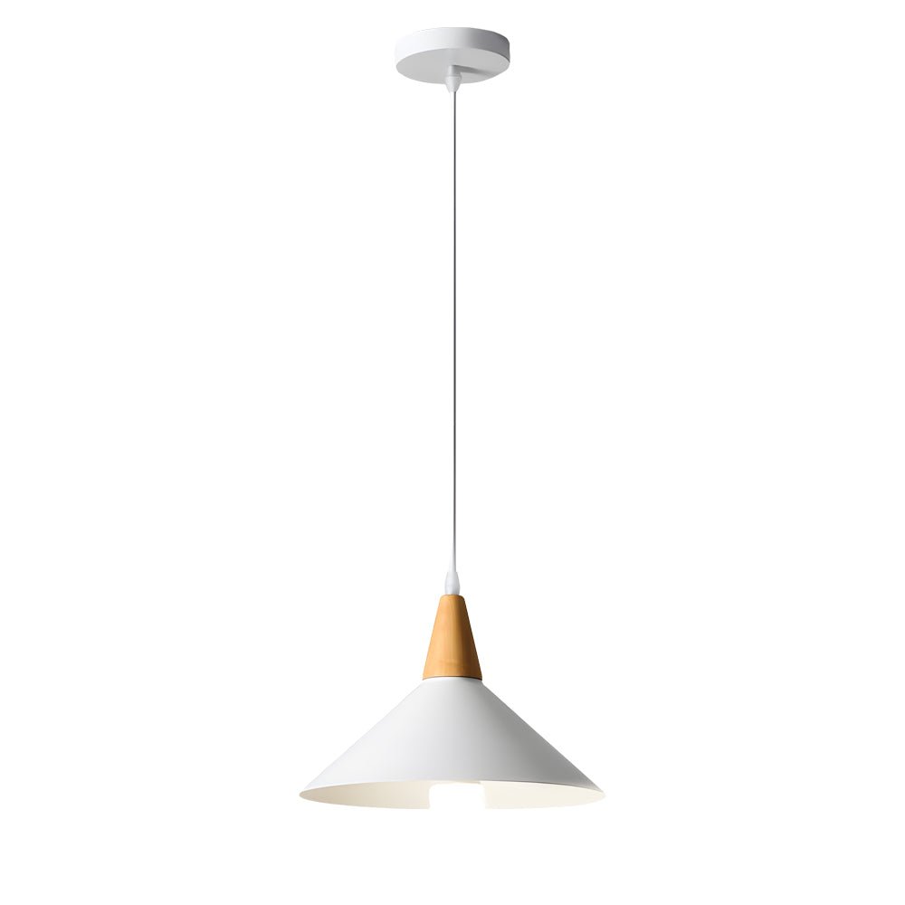 Lavisa - White Cone Pendant Light with Wood Top