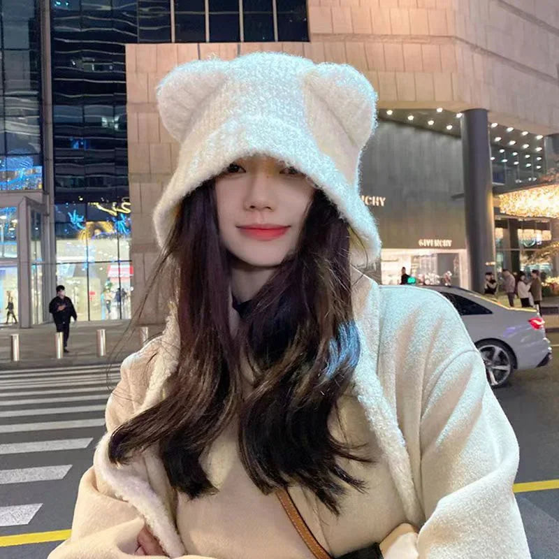 Lavisa - Cute Bear Ear Winter Hat Hooded Beanie