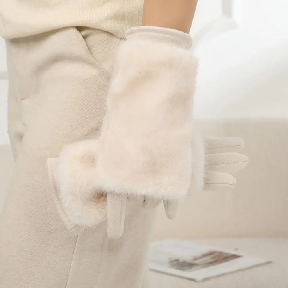 Lavisa - Suede Touchscreen Winter Gloves with Rabbit Fur Trim