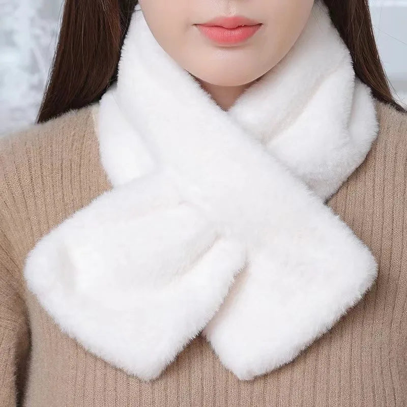 Lavisa - Faux Fur Cross Collar Neck Warmer Winter Scarf