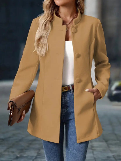 Women's Stand Collar Longline Blazer Jacket - Back View | Lavisa