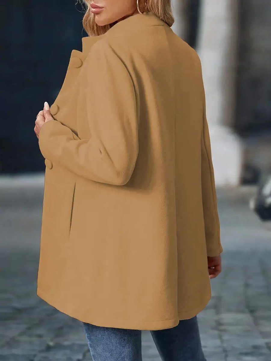 Women's Stand Collar Longline Blazer Jacket - Close-Up Texture & Detail | Lavisa