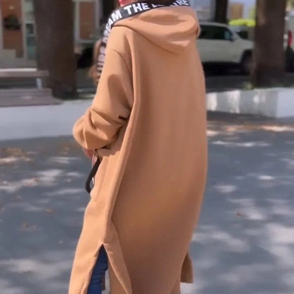 Women's Oversized Hooded Fleece Long Coat - Side Angle | Lavisa