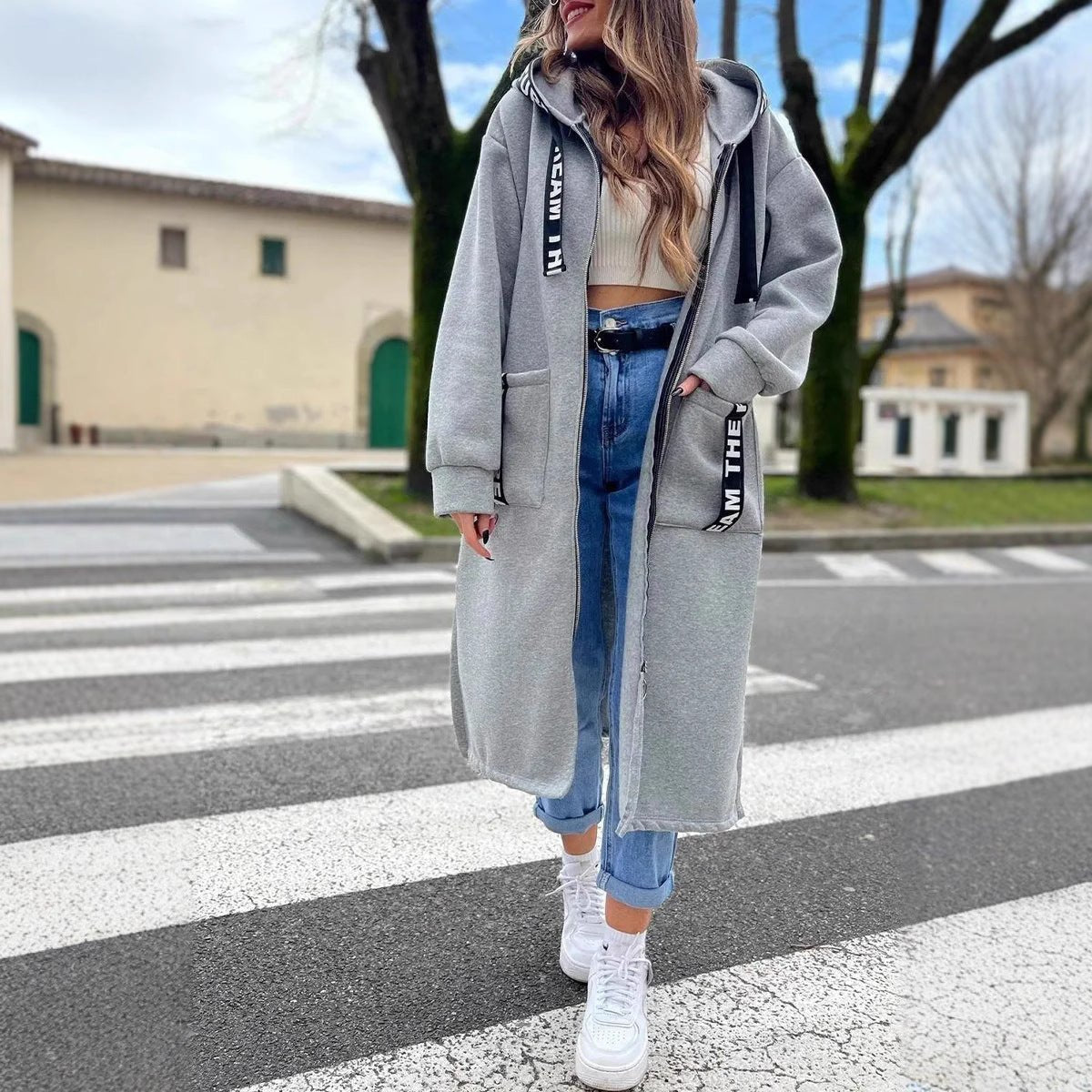 Women's Oversized Hooded Fleece Long Coat - Sole & Material View | Lavisa