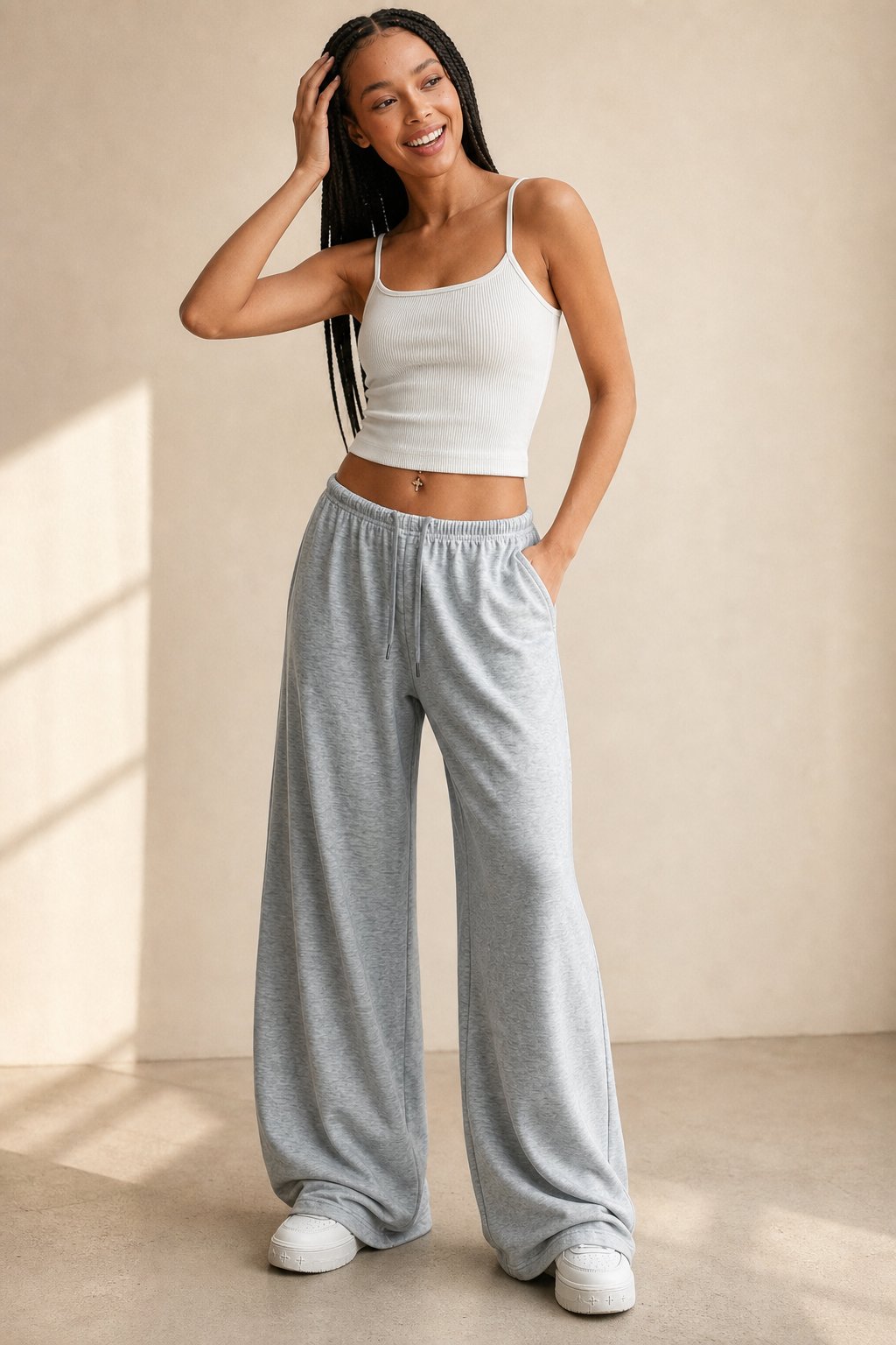 Lavisa - Womens Loose Fit Wide Leg Drawstring Jogger Pants
