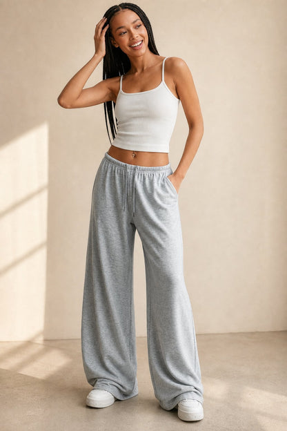 Lavisa - Womens Loose Fit Wide Leg Drawstring Jogger Pants