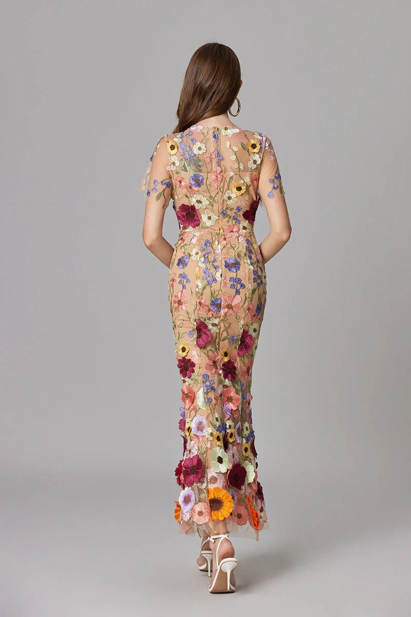 Women's 3D Floral Applique Sheer Mesh Sleeveless Maxi Dress - Variant Style 11 | Lavisa