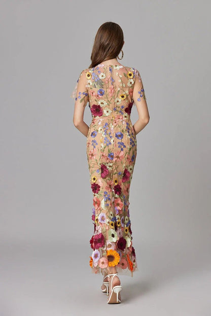 Women's 3D Floral Applique Sheer Mesh Sleeveless Maxi Dress - Variant Style 11 | Lavisa