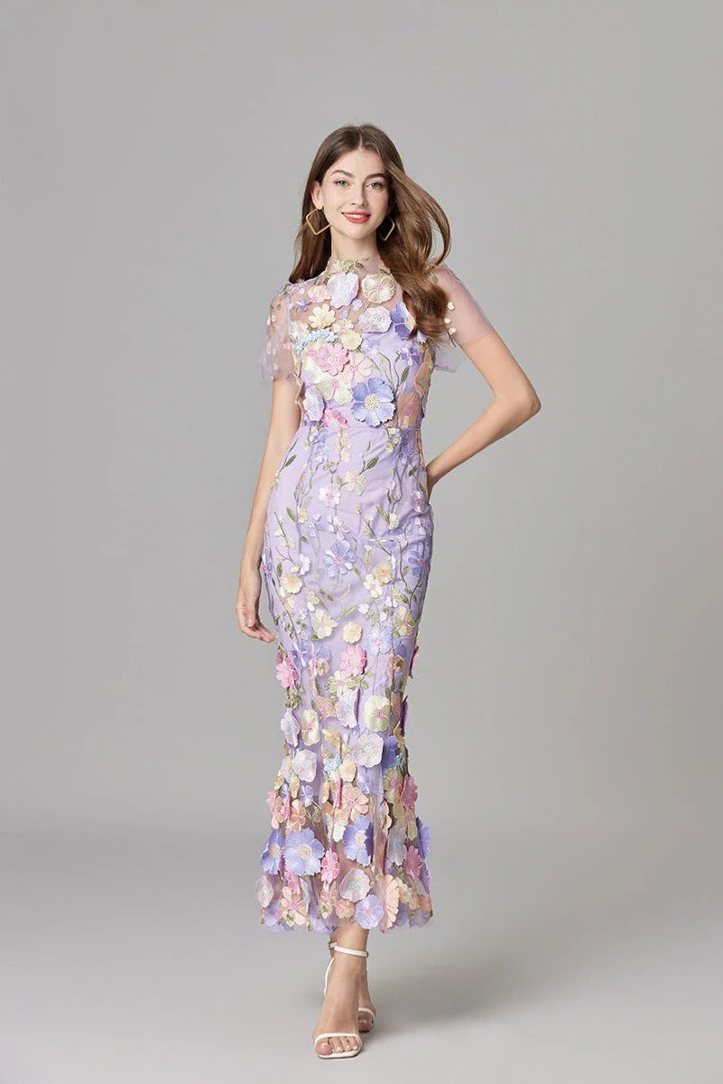 Women's 3D Floral Applique Sheer Mesh Sleeveless Maxi Dress - Variant Style 12 | Lavisa