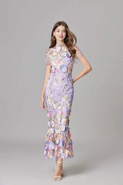 Women's 3D Floral Applique Sheer Mesh Sleeveless Maxi Dress - Variant Style 12 | Lavisa