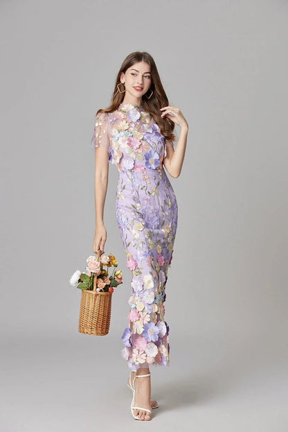 Women's 3D Floral Applique Sheer Mesh Sleeveless Maxi Dress - Variant Style 13 | Lavisa