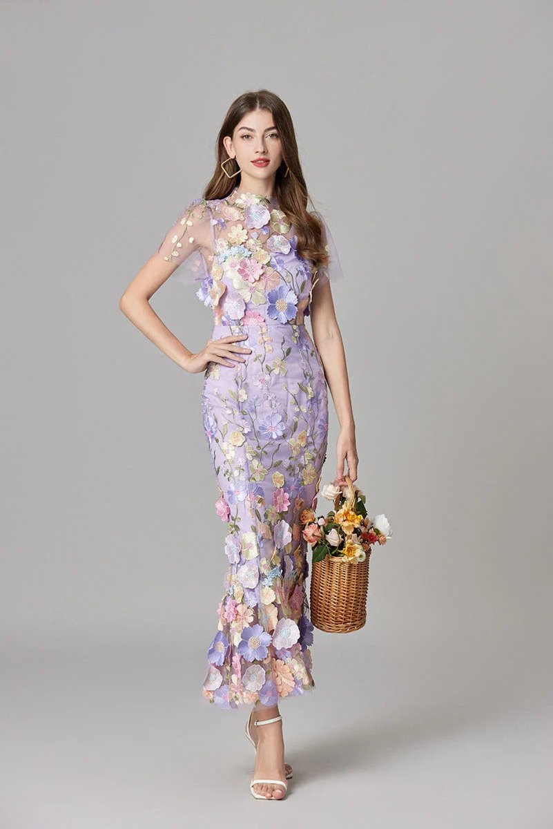 Women's 3D Floral Applique Sheer Mesh Sleeveless Maxi Dress - Variant Style 14 | Lavisa