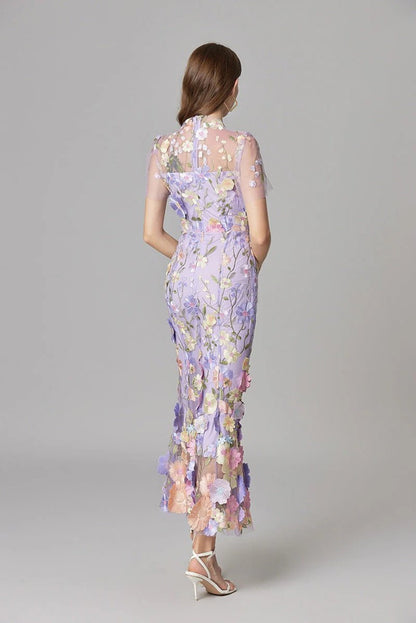 Women's 3D Floral Applique Sheer Mesh Sleeveless Maxi Dress - Variant Style 15 | Lavisa