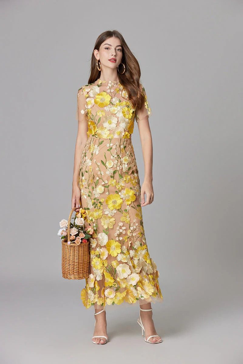 Women's 3D Floral Applique Sheer Mesh Sleeveless Maxi Dress - Variant Style 16 | Lavisa