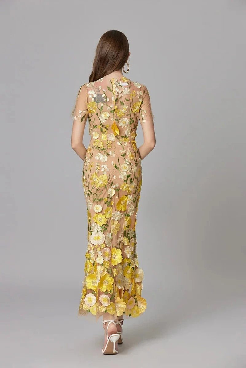 Women's 3D Floral Applique Sheer Mesh Sleeveless Maxi Dress - Variant Style 17 | Lavisa