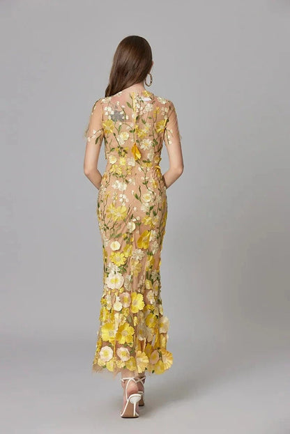 Women's 3D Floral Applique Sheer Mesh Sleeveless Maxi Dress - Variant Style 17 | Lavisa