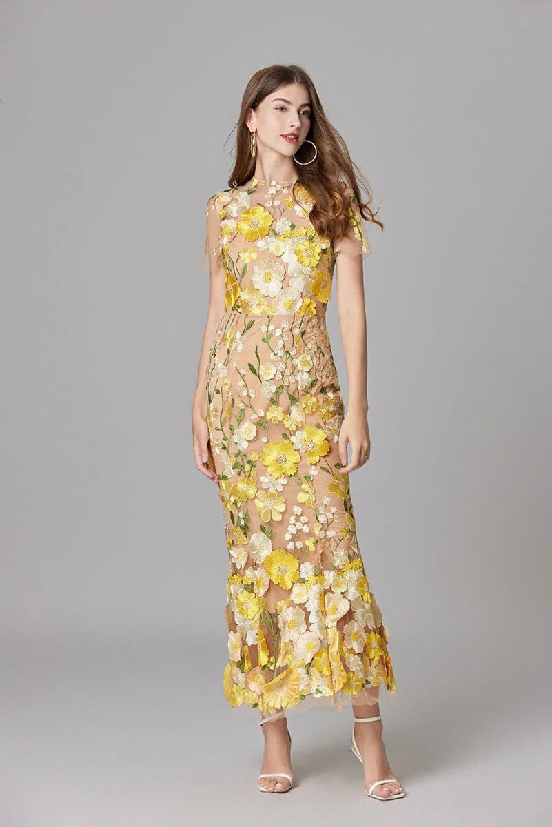 Women's 3D Floral Applique Sheer Mesh Sleeveless Maxi Dress - Variant Style 19 | Lavisa