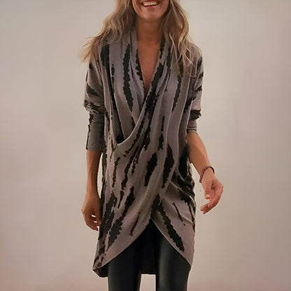 Lavisa - Women's Abstract Print V-Neck Relaxed Wrap Tunic