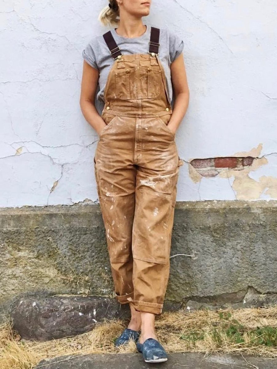 Women's Adjustable-Strap Relaxed-Fit Cotton Bib Overall - Close-Up Texture & Detail | Lavisa