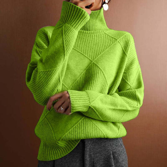 Lavisa - Women's Argyle Knit Turtleneck Sweater