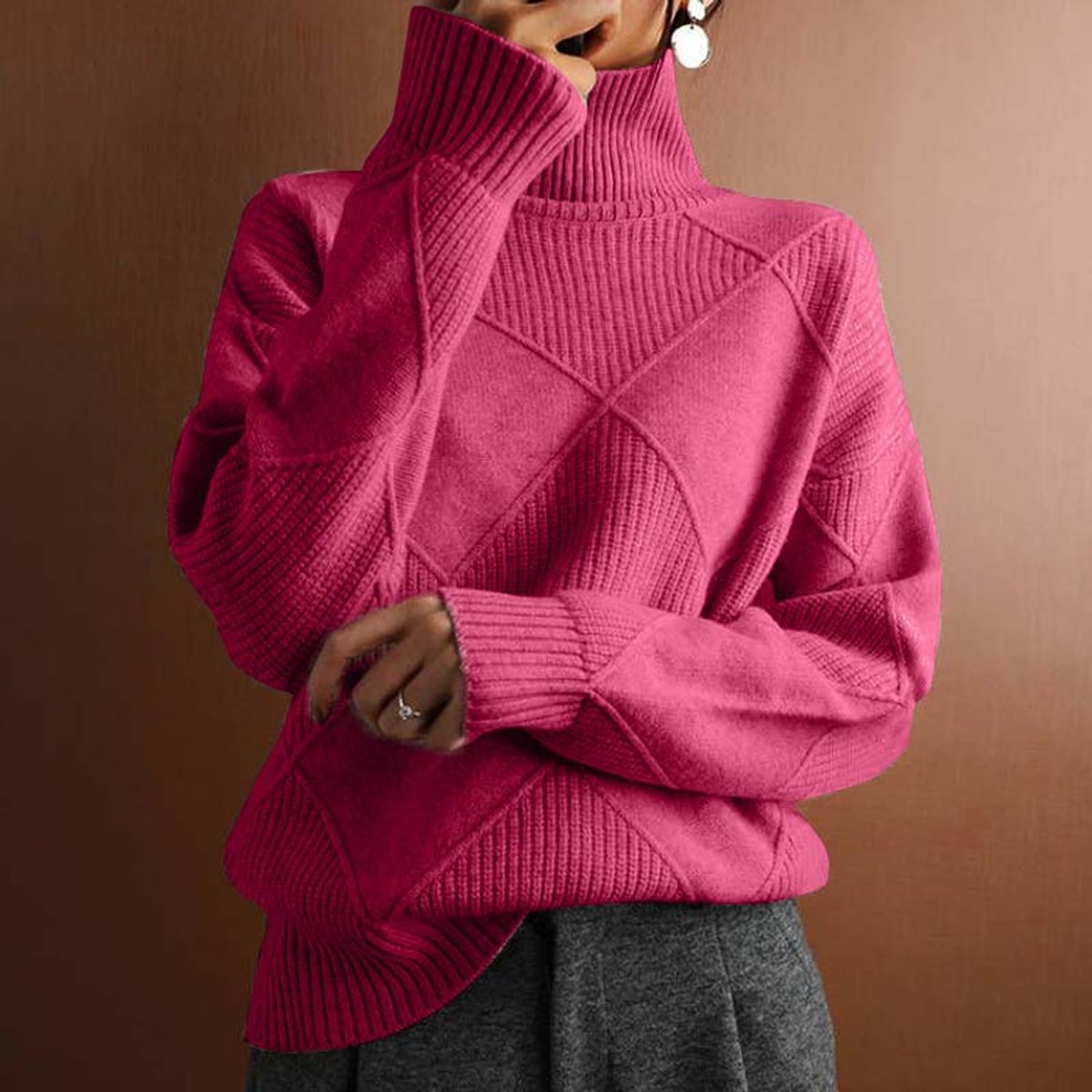 Women's Argyle Knit Turtleneck Sweater - Variant Style 11 | Lavisa