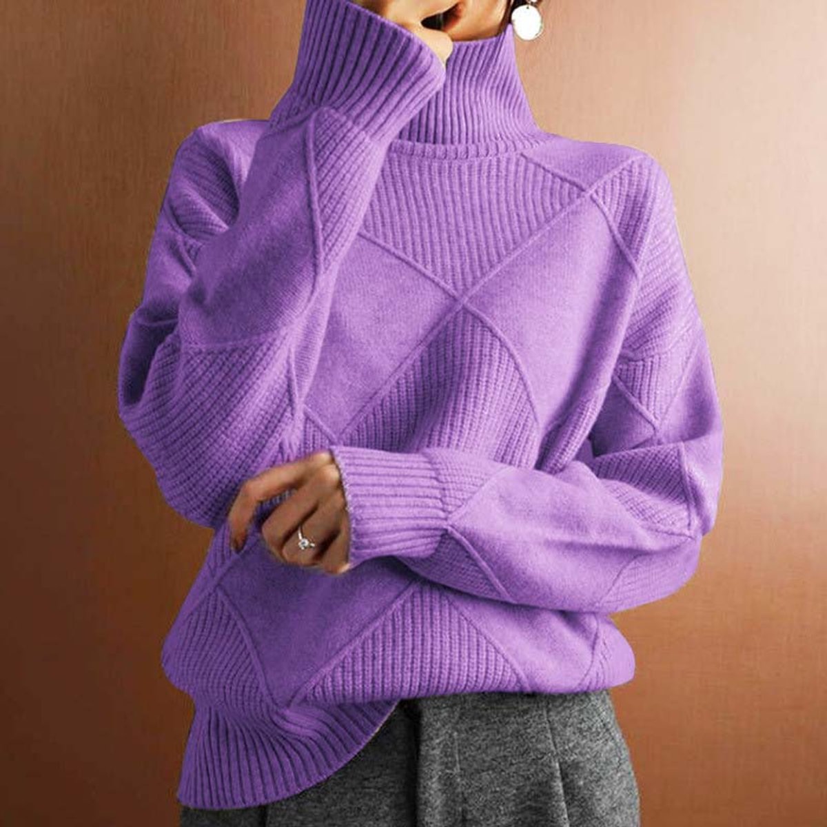 Women's Argyle Knit Turtleneck Sweater - Variant Style 12 | Lavisa