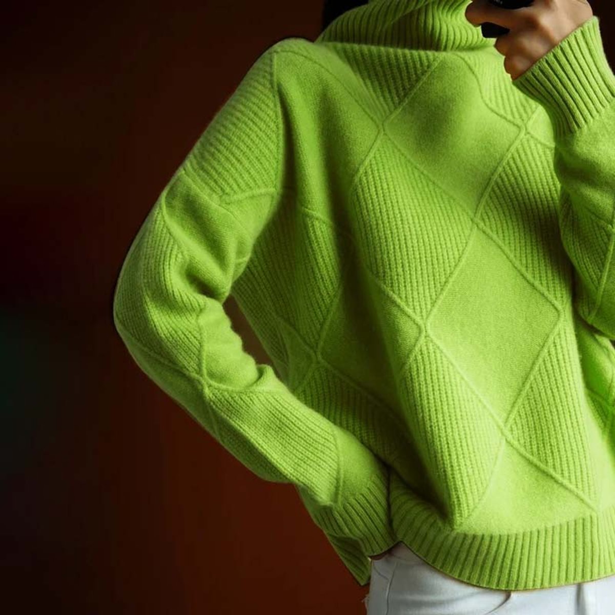 Women's Argyle Knit Turtleneck Sweater - Back View | Lavisa