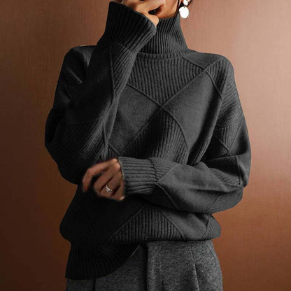 Women's Argyle Knit Turtleneck Sweater - Variant Angle | Lavisa
