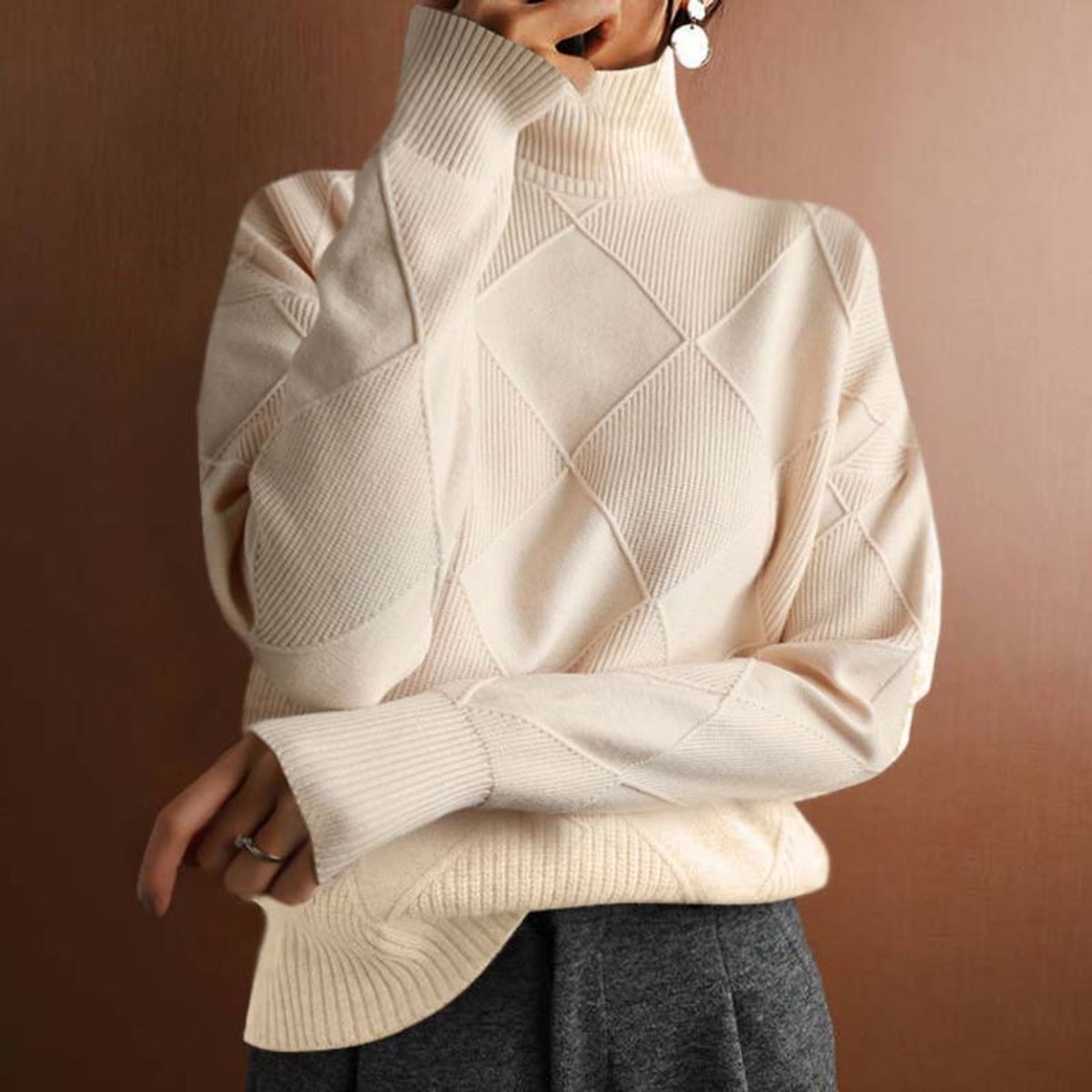 Women's Argyle Knit Turtleneck Sweater - Variant Style 8 | Lavisa