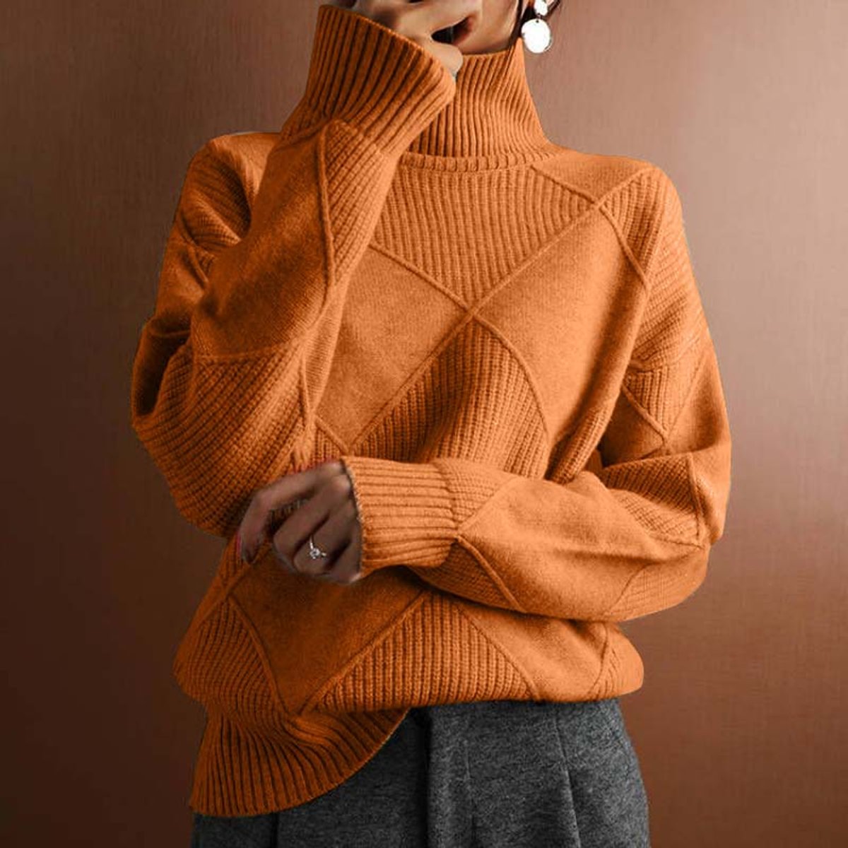Women's Argyle Knit Turtleneck Sweater - Variant Style 9 | Lavisa