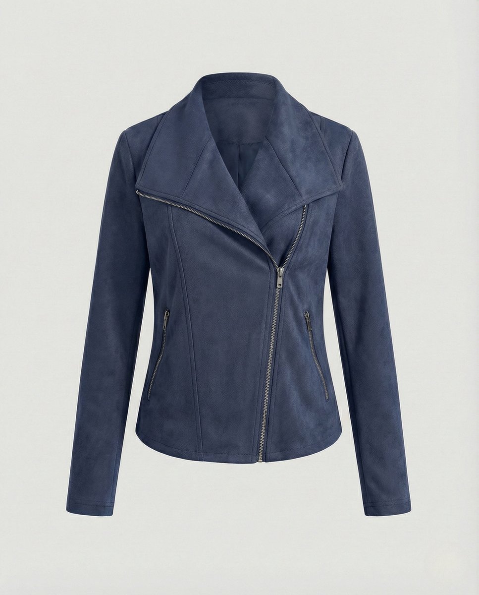 Lavisa - Women's Asymmetric-Zip Suede-Look Biker Leather Jacket