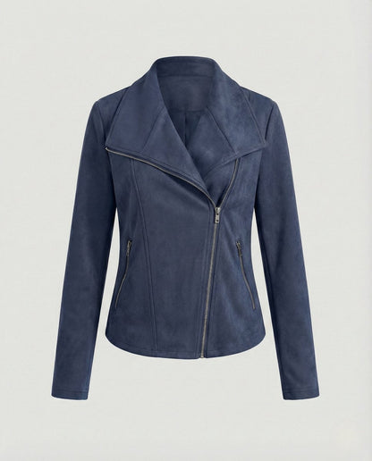 Lavisa - Women's Asymmetric-Zip Suede-Look Biker Leather Jacket