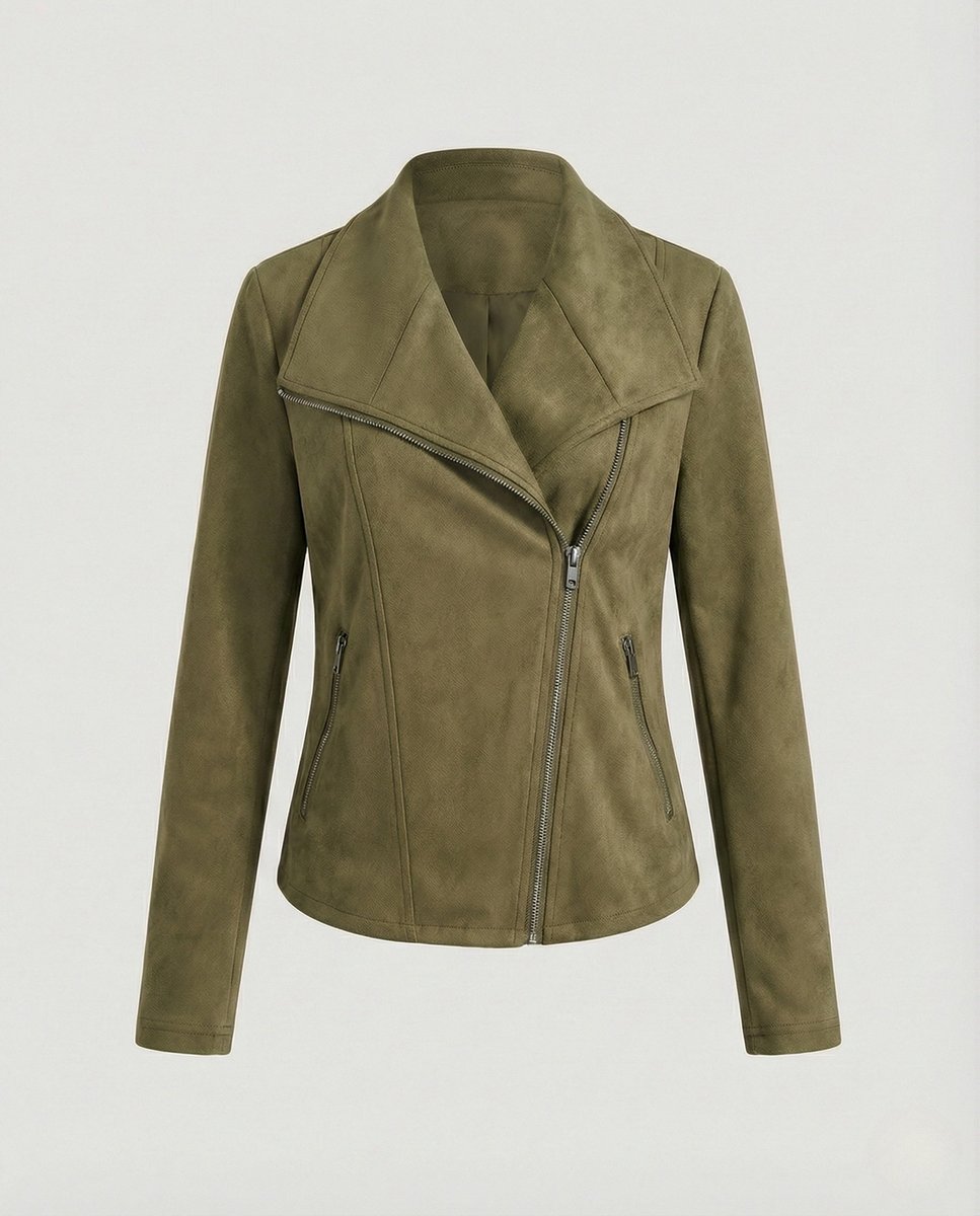 Lavisa - Women's Asymmetric-Zip Suede-Look Biker Leather Jacket