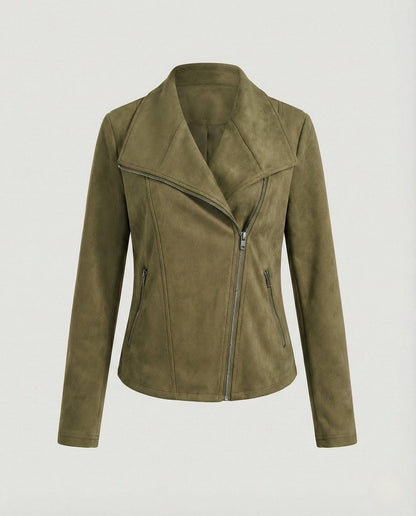 Lavisa - Women's Asymmetric-Zip Suede-Look Biker Leather Jacket