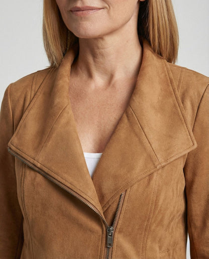 Lavisa - Women's Asymmetric-Zip Suede-Look Biker Leather Jacket