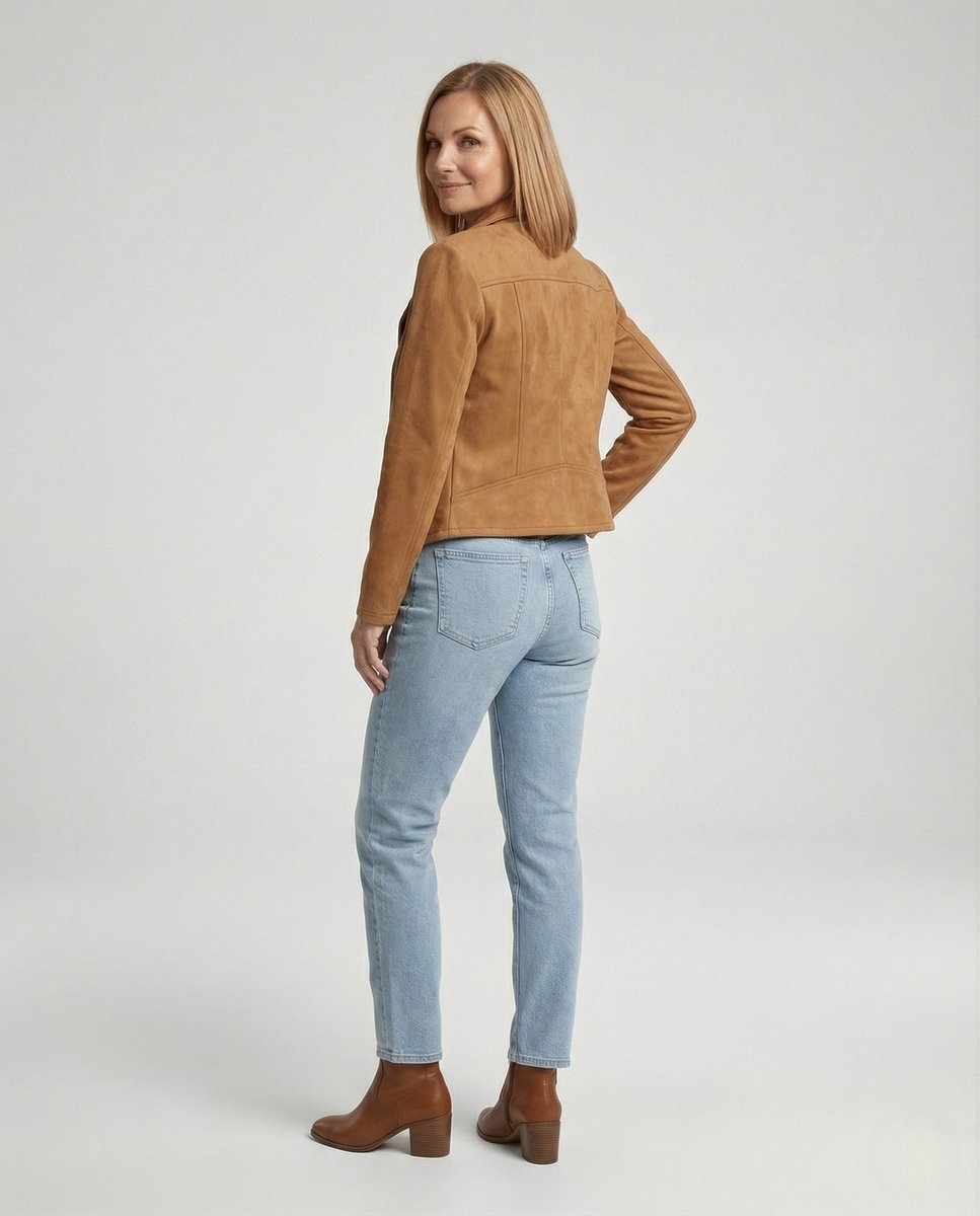 Lavisa - Women's Asymmetric-Zip Suede-Look Biker Leather Jacket