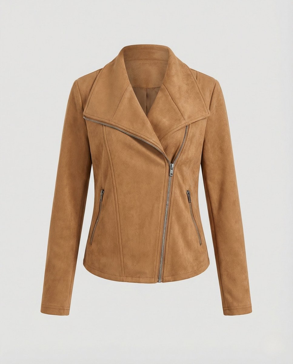 Lavisa - Women's Asymmetric-Zip Suede-Look Biker Leather Jacket