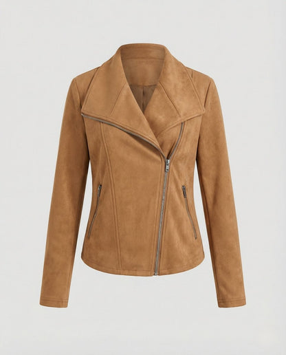 Lavisa - Women's Asymmetric-Zip Suede-Look Biker Leather Jacket