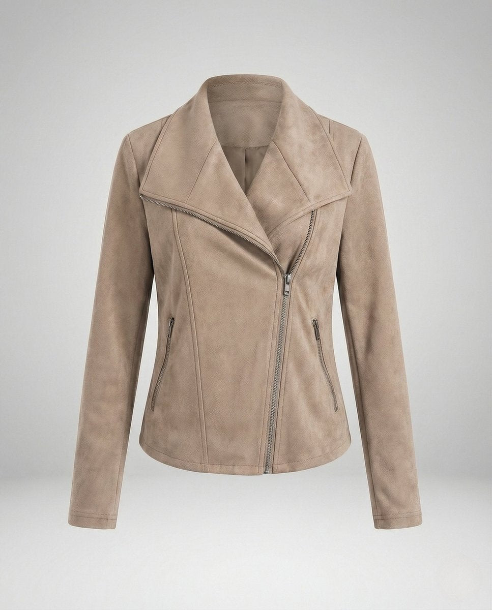 Lavisa - Women's Asymmetric-Zip Suede-Look Biker Leather Jacket