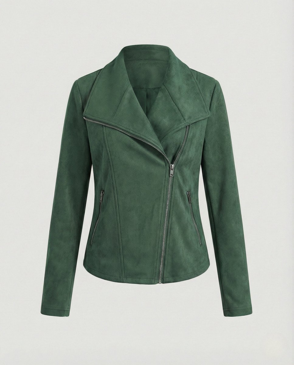 Lavisa - Women's Asymmetric-Zip Suede-Look Biker Leather Jacket