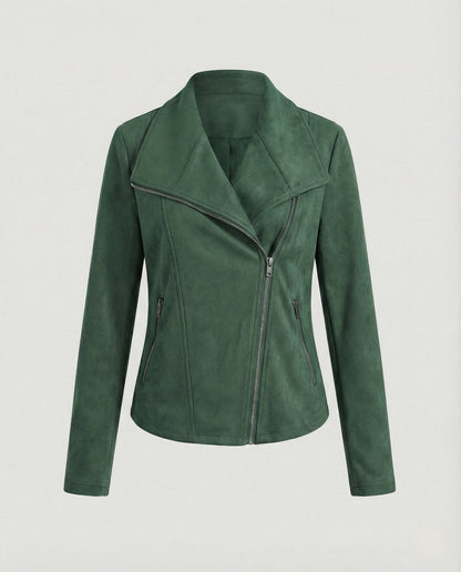 Lavisa - Women's Asymmetric-Zip Suede-Look Biker Leather Jacket