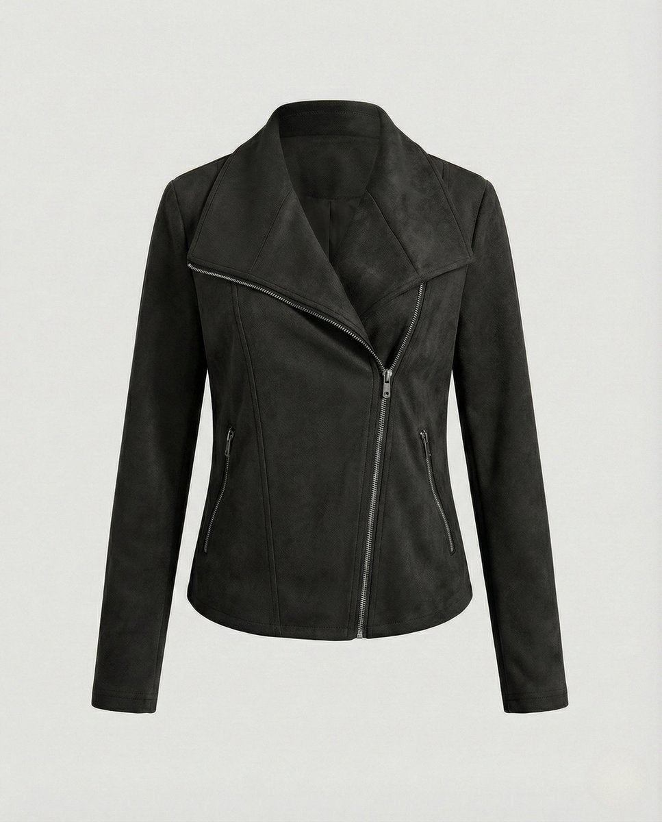 Lavisa - Women's Asymmetric-Zip Suede-Look Biker Leather Jacket