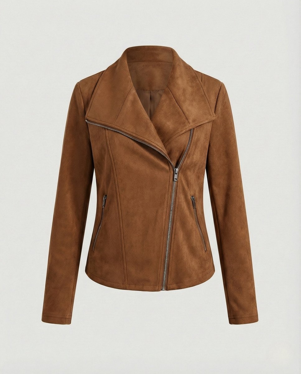 Lavisa - Women's Asymmetric-Zip Suede-Look Biker Leather Jacket