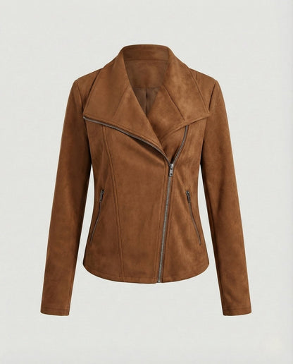 Lavisa - Women's Asymmetric-Zip Suede-Look Biker Leather Jacket