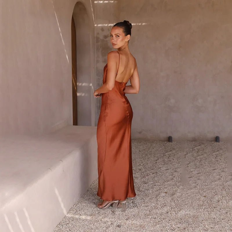 Women's Backless Satin Maxi Dress with High Slit - Variant Style 10 | Lavisa